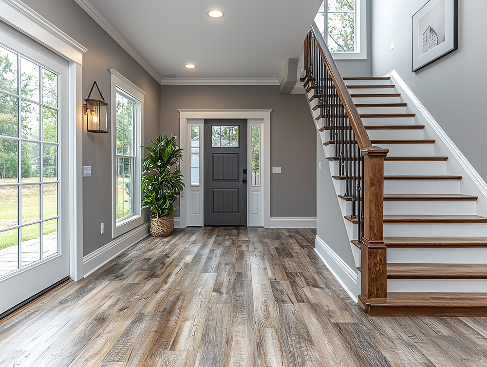 Modern Farmhouse Foyer with Gray LVP Flooring